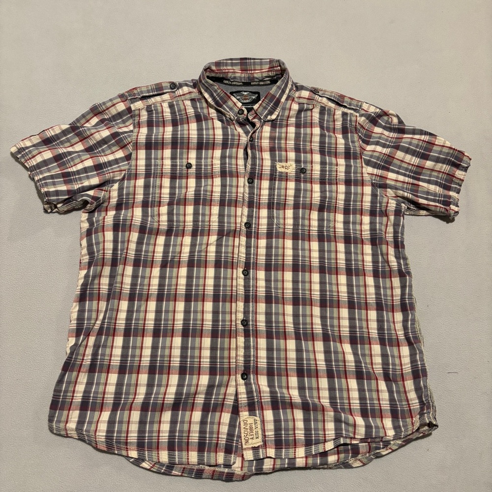 Harley Davidson Shirts 2XL XXL Gray‎ Plaid Shorts Sleeves Casual Biker Biking